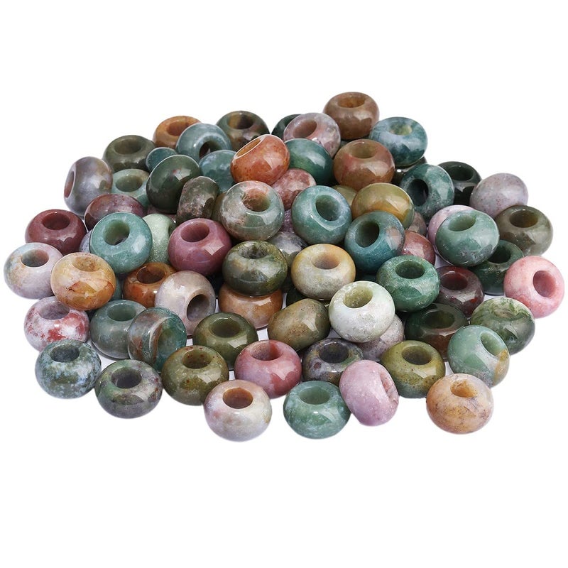 SUNYIK Indian Agate Large Hole (6mm) Rondelle Loose Charms European Bead fits Bracelet,Jewelry Makings Pack of 20 - Image 1